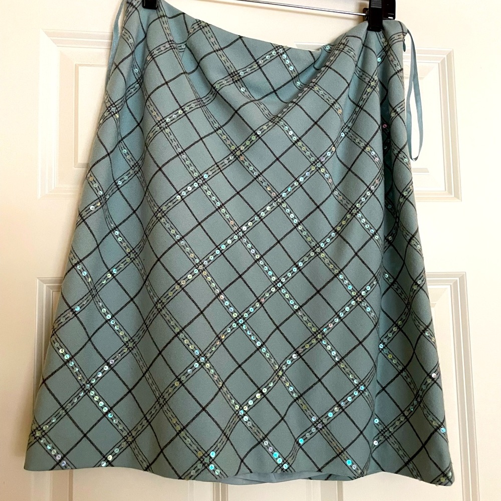 Robins Egg Blue plaid sequin skirt